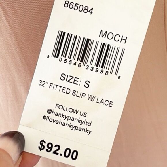 Hanky Panky 32” Fitted Slip Dress w Lace Hem Adjustable Straps in Mocha - Picture 5 of 6